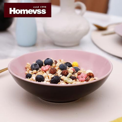 HomeVss Stoneware Two-Tone Colors Life 16pc Dinner Set，Outside Shiny Black + Inside Matte Glaze Rose - color: Rose, size: 16pc Set
