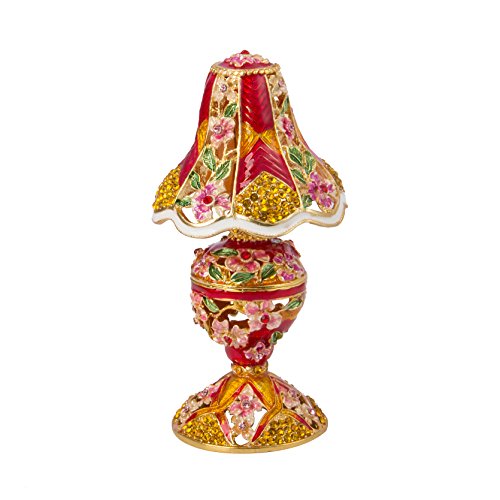 QIFU Hand Painted Enameled Table Lamp Style Decorative Jewelry Trinket Box Unique Gift For Home Decor And Collect - color: Red