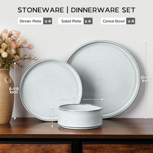Onader Stoneware Dinnerware Sets, 12 Piece Plates and Bowls Dish Sets for 4, Ceramic Dishware Dining Ware with Rustic Terracotta Bottom - Glacier White - color: Glacier White