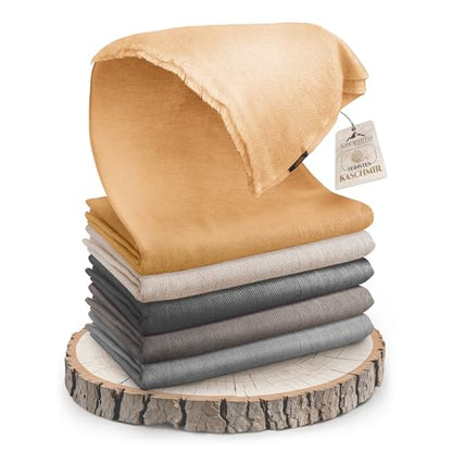 Cashmere Blanket – Hand Woven 100% Pure Wool Throw Blanket, 135 x 270 cm – Fine Herringbone Pattern Cozy, and Soft Blanket for Bed, Sofa, or Couch - Made in Nepal - color: Brown