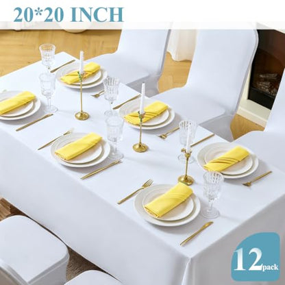 VidaFete Yellow Cloth Napkin, 20 x 20 Inch Polyester Napkins Set of 12 | Polyester Napkins Cloth Reusable & Wrinkle-Resistant Dinner Napkins for Weddings, Banquets, Parties, Hotels and Restaurants - color: Yellow, size: 20" x 20" (Set of 12)
