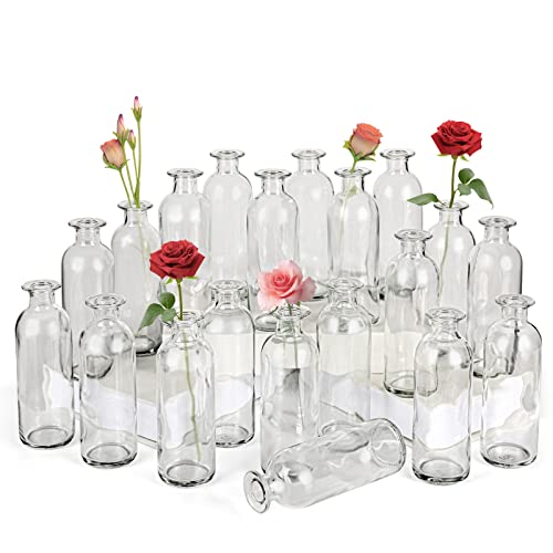 Clear Glass Bud Vase, 20 Pack 8 Oz Living Bud Vases, Small Vases for Flowers, Decorative Amber Bottles for Table Centerpiece, Home Decor, Office, Wedding Reception, Vintage Style - color: Clear