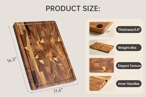 Walnut Cutting Board for Kitchen, Wooden Cutting Boards | End Grain Cutting Board with Juice Groove & Handles, 16.5", natural oil finish, non-slip feet,rounded edges, gift box - color: Walnut, size: 16.5"L x 11.6"W