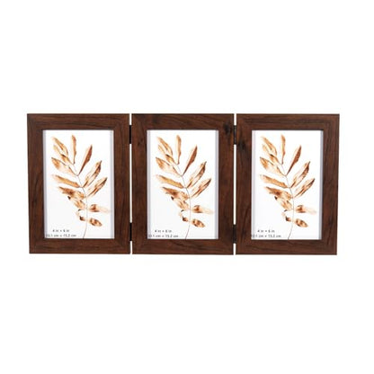 Brown Double Photo Picture Frame 6 x 4, Holds 3 Standard Photographs, Freestanding, Twin Hinged 6x4 10 x 15 cm Picture Frames，Glass Front Stand Vertical on Desktop - color: Brown, size: 3x46