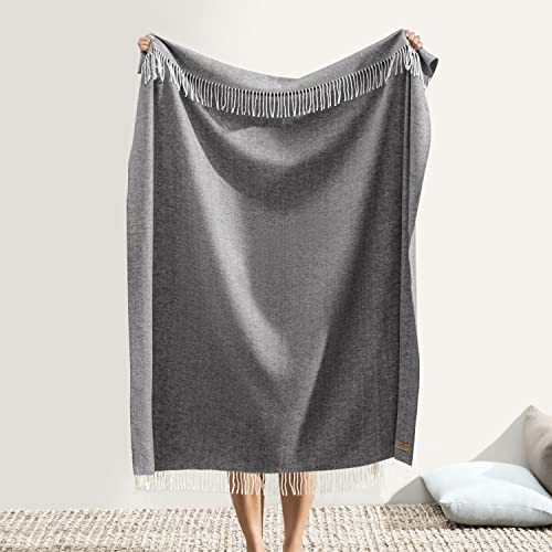 Lands Downunder Charcoal Italian Herringbone Throw - Cotton Blend - 51"x67" - color: Charcoal