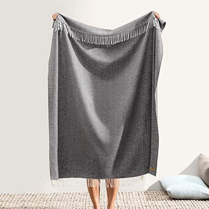 Lands Downunder Charcoal Italian Herringbone Throw - Cotton Blend - 51"x67" - color: Charcoal