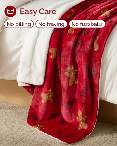 Christmas Sherpa Blanket Throw, Reversible Blanket - Gingerbread Man, 50x60 | Super Soft Double Sided Throw for Bed, Sofa, Couch, Reversible Sherpa Fleece Blanket, Thick, Warm, Plush, Xmas Winter Bedding - color: 03- Gingerbread Man