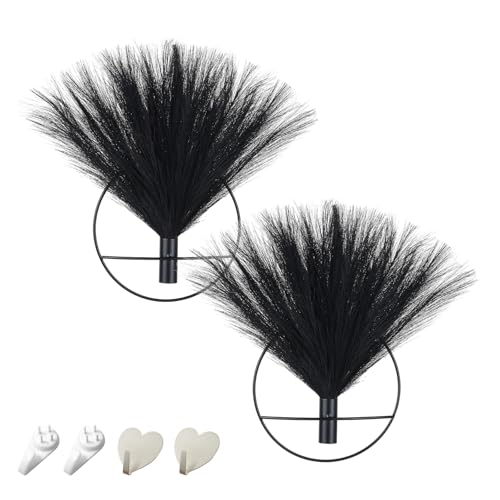 Pretty Jolly Boho Pampas Wall Decor Black Metal Wall-Mounted Art | Morden Artificial Greenery Display，2 Pack Hanging Planter For Living Room, Bedroom, Bathroom, Dining room - color: 23-pampas-black - Black Ring, size: S 7.8inch (Black Ring)