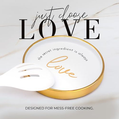 Styled Settings White and Gold Kitchen Utensils with Holder, 8-Piece | Heat Resistant, Nonstick, White Silicone Cooking Utensils Set, Ceramic Utensil Holder & Stackable Gold Spoon Rest - color: 8PC White & Gold