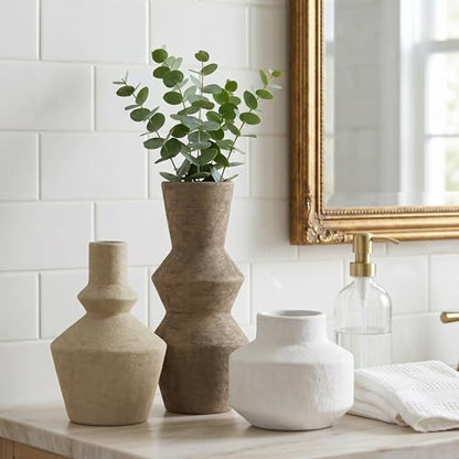 DREAMLOOM Modern Modern Ceramic Vase Set of 3, Brown | Funnel Shaped, Farmhouse Rustic, Pampas Grass, Home Decor, Living Room Bedroom Kitchen Shelf Centerpiece - color: Dark Tea Combo - Funnel-shaped