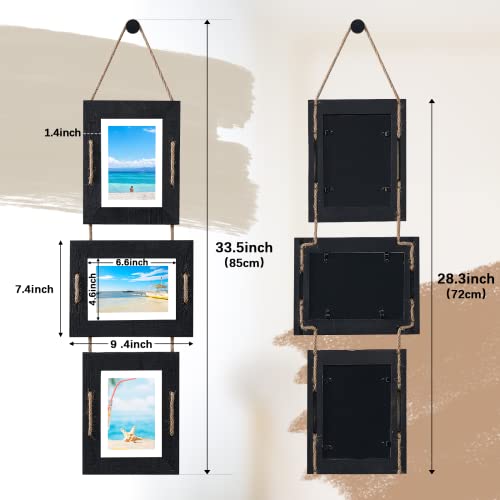 5x7 Collage Picture Frames, 3 Opening, Solid Wood, Black, 2 Pack | Wall-Mounted Hanging Design, Displays 4x6 Photos with Mat or 5x7 Photos Without Mat, Three-Opening Layout - color: Black