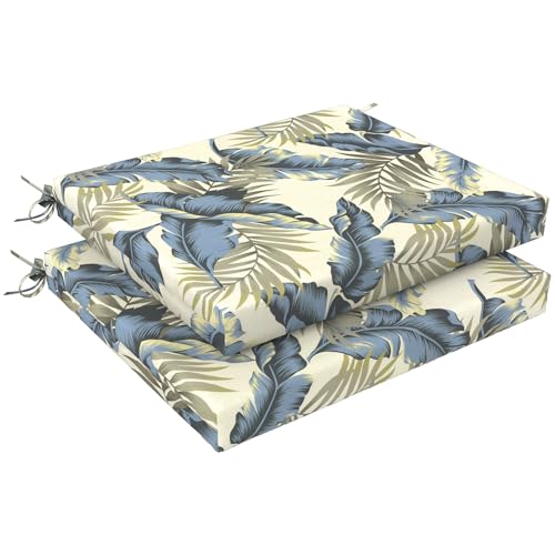LVTXIII Outdoor Seat Cushions Set of 2 Square Corner Chair Cushions with Ties, Patio Chair Pads for Home Office and Patio Garden Furniture Decoration 18.5"x16"x2", ‌Lush Palm Blue - color: Lush Palm Blue, size: 18.5"x16"x2" ( Set of 2 )
