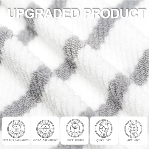 VOOVA & MOVAS 3PC Towel Set, 100% Cotton, Gray White Dark Tan | 1 Large Bath 30x56 In,1 Hand 18x28 In,1 Wash Cloth 13x13 In, Quick Dry, Soft, Thick, Dorm Room Essentials - color: Gray + White, size: 3 PC Bathroom Towel Set