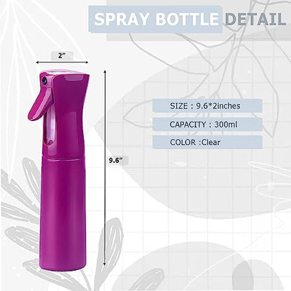 VIGOR PATH Continuous Mist Purple Spray Bottle 300ml Fine Mist for Hair | Ultra Fine Atomizer Leak Proof Ergonomic Construction 360 Refillable - color: Light Purple - 10oz