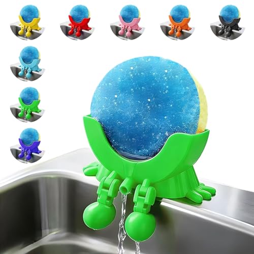 Cute Hanging Sponge Holder with Drainage for Kitchen Sink | 3D Printed Funny Countertop Sponge Holder, Keeps Sponge Dry, Suitable for Scrub Daddy Holder (Green) - color: Green