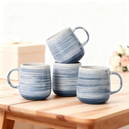 Coffee Mugs, Set of 4 Ceramic Mugs with Blue and White Gradient Stripes, 12oz Modern Cups with Comfortable Handle - Dishwasher & Microwave Safe, Design for Home, Office, Daily Use - color: Blue