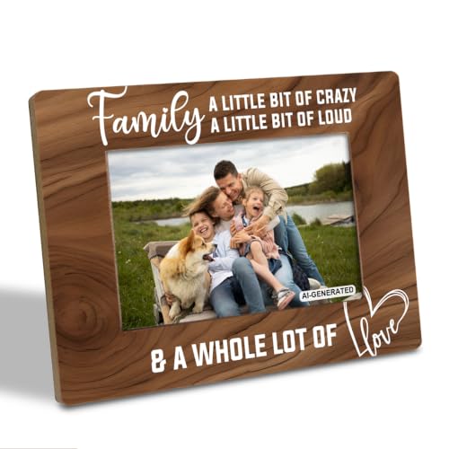 Family Photo Frame for Home Decor, A Little Bit of Crazy A Little Bit of Loud & A Whole Lot of Love Photo Frame, Holds 4 x 6 Inch Photo, Farmhouse Wooden Picture Frame Gift, Family Room Decor - color: Brown