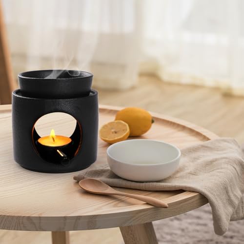 WD&CD Wax Melt Ceramic Oil Burner Black, Aroma Diffuser Essential Oil Burner Aromatherapy Wax Burner with Tealight Holder, Home Bedroom Decor - color: Black
