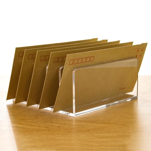 5 Compartments Clear Acrylic Mail Holder – Vertical Letter Sorter & Multifunction Desk Organizer for Bills, Documents, Notebooks – Modern Office/Home Envelope File Rack - size: 5 Compartments