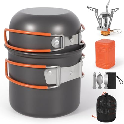 REDCAMP 6/10/11/12/14/15/19 PCS Camping Cookware Mess Kit Camping Gear Campfire Utensils Lightweight Stackable Pot Pan Bowls Soup Spoon with Storage Bag for Camping, Backpacking, Outdoor Cooking - style: Orange,6pcs W/Stove