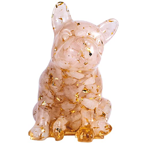Rockcloud Hand Carved Rose Quartz French Bulldog Healing Resin Crystal | Crystal Stone Figurines for Home Decoration, Desk Office Ornament - color: Pink