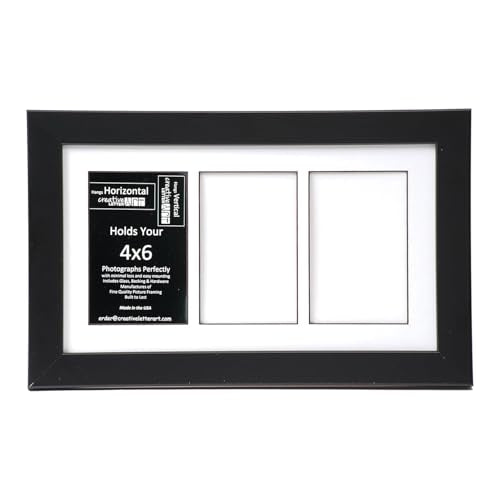 Creative Letter Art 4” x 6” Multiple Opening Picture Frame Collage with 3 holes, Manhattan Black Frame with 8 x 14-inch White Mat, Full-Strength Glass, Photo Collage for Wall, 3 Openings - color: 3 opening, size: Black w/8" White Mat