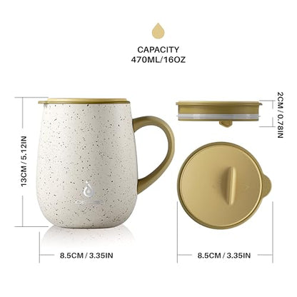 Ideus 16 oz Insulated Coffee Mug with Handle and Lid, Double Wall Stainless Steel Vacuum Thermal Coffee Mug, Travel Coffee Cup Thermal Cup for Home and Office (Eggshell Yellow, FUJI DAWN) - color: Eggshell Yellow