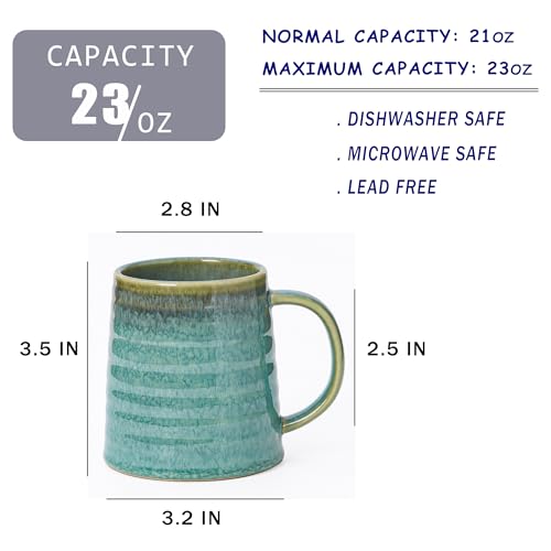 Mkour 23oz Extra Large Ceramic Coffee Mugs, Handmade Cup, Big Tea Cups with Large Handle for Office and Home, Microwave and Dishwasher Safe (Crystal Green) - color: Crystal Green