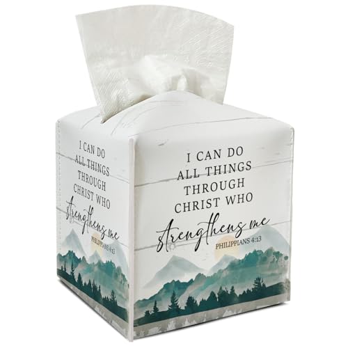 Christian Leather Tissue Holder with Bottom Belt for Women Housewarming Gift Inspirational Tissue Box Cover Bathroom Car Nightstand Vanity Kitchen Decor Waterproof Napkin Organizer Dispenser - FS696 - color: Green 01