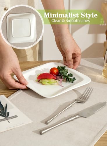 7.3 Inch Square Porcelain Dessert Plates, 10 Pieces, White | Appetizer Dinnerware, Scratch Resistant, Microwave Safe, Oven Safe, Dishwasher Safe - size: 7.3 Inch - 10P