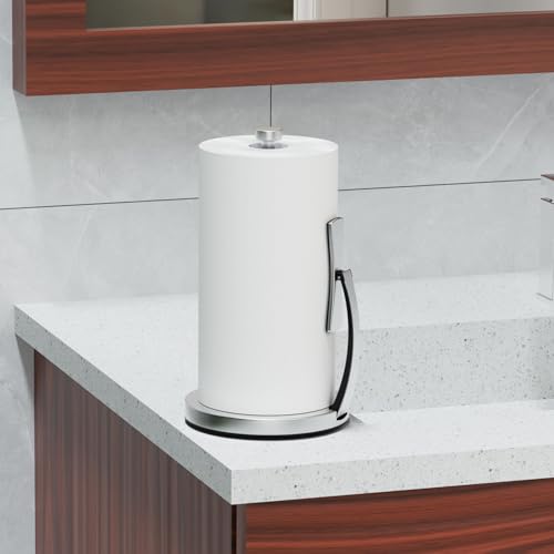 VEHHE Paper Towel Holder Countertop, Paper Towel Holder with Spring Activated Arm and Damping Effect, Simply Tear Paper Towel Stand for Bathroom and Kitchen (Silver) - color: Silver, size: Suction Base