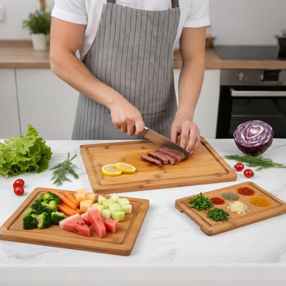 Cutting Board Set with Holder, Space Saving Kitchen Bamboo Chopping Boards, Build in Juice Groove and Grip Handle, Durable Wooden Serving Board for Meal Prep & Charcuterie, Gift Idea - color: Carbonized Bamboo, size: Set of 3 | Small + Medium + Large