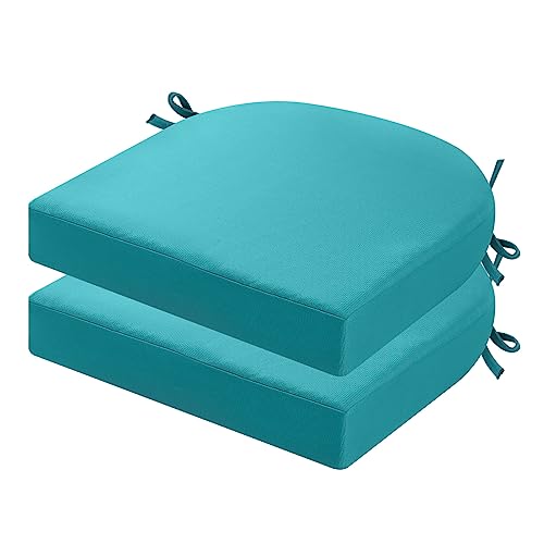 idee-home Outdoor Chair Cushions Set of 2, 17 x 17 Outdoor Seat Cushions | Patio Chair Cushions for Outdoor Furniture Waterproof with Ties, Outdoor Seat Cushion, Patio Chair Pads Dining Chair - color: A Peacock Blue, size: 17X17X2 Inch-u Shaped