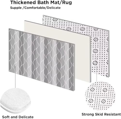 DDQQ 4Pcs Grey Wave Lines Shower Curtain Set with Rugs Stripe Bathroom Set | Waterproof, Durable, Grey Shower Curtain with 12 Hooks, Non-Slip Rugs, Toilet Lid Cover, U Toilet Mat, Bathroom Decor - color: Grey