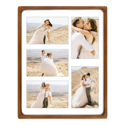 Golden State Art 4x6 Collage Picture Frame,Solid Wood & Real Glass,5 Photos | Multi Picture Frame for (5) 4x6 Photos or One 11x14 Print - Rounded Corner Design - Collage Wall Decor - Brown - color: Brown, size: 5 Openings 4x6