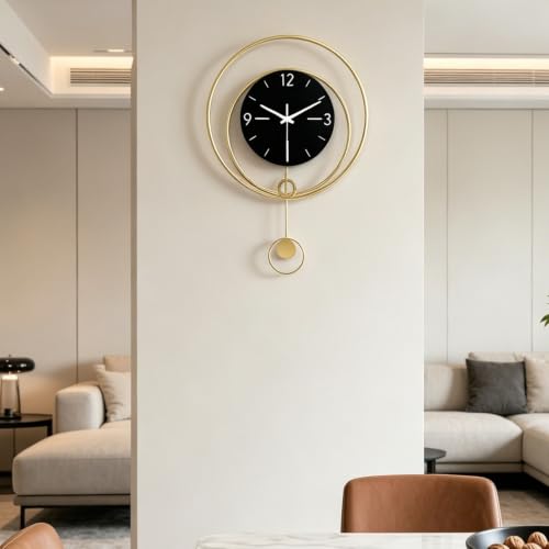 Dankeit Decorative Wall Clock, Silent Non-Ticking Quality Quartz Battery Operated with Pendulum, Large Wall Clock for Living Room Kitchen Home Bathroom Bedroom Wall Decor, 13x17Inch(Black) - color: Pendulum Black-13x17inch