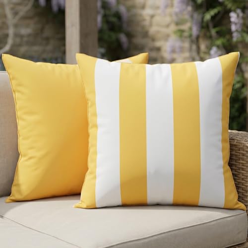 Decorative Outdoor Pillows Set of 2 - Waterproof 18x18 Throw Pillow Covers | Durable Weather Resistant Cushions for Porch and Patio Furniture Decor - Fits Garden, Balcony or Backyard Seating - color: Yellow