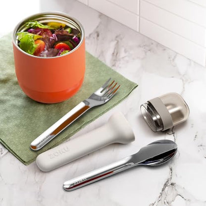 Zoku Pocket Utensil Set Stainless Steel Fork, Knife, and Spoon in Case Grey - color: Gray