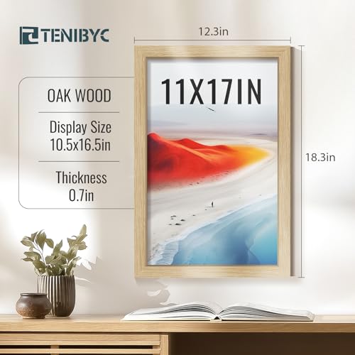 11x17 Picture Frame 3 Pack, Natural Oak Wood Poster Frame, HD Tempered Glass, Wall Hanging - color: Oak, size: 11 X 17, style: 3 Pack