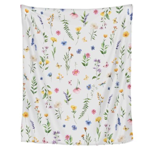 Spring Floral Throw Wild Flowers Botanical Plants Fleece Blanket 50 x 40 Inch Soft Warm Cozy Blanket Watercolor Colorful Floral Summer Decorative Blanket for Home Sofa Bedding - color: Spring Floral, size: 50"L x 40"W
