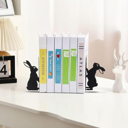 Bunny Metal Bookends Set of 2 Styles Easter Cute Rabbit Book Ends for Bookshelf Decor Organizer for Home Office Desk Gift for Rabbit Lovers Readers Teachers Friends Easter - style: Bunny