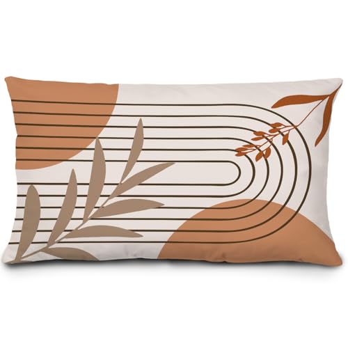 Orange Boho Abstract Pillow Cover 12x20 Inches,Tropical Leaf Outdoor Decor for Bedroom Living Rooms,Mid Century Abstract Art Farmhouse Lumbar Cushion Cover for Couch Bed - color: Orange Boho Tropical Plants, size: 20" x 12" (Pack of 1)