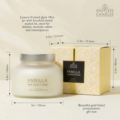 Vanilla Volcano Candle 19oz: 80-Hour Burn, Creamy Smooth Vanilla Scent, Hybrid Soy Wax, Crackling Wood Wick, Cream Matte Glass Jar, Gold Foil Gift Box by Spotless Candles - color: Vanilla 19, size: 19oz