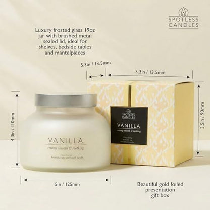 Vanilla Volcano Candle 19oz: 80-Hour Burn, Creamy Smooth Vanilla Scent, Hybrid Soy Wax, Crackling Wood Wick, Cream Matte Glass Jar, Gold Foil Gift Box by Spotless Candles - color: Vanilla 19, size: 19oz