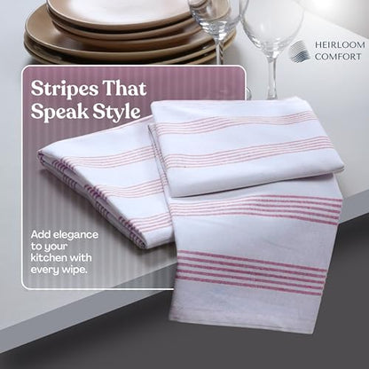 Burgundy Striped Kitchen Dish Towels (3-Pack), Quick Dry, 18"x26", Ultra Absorbent & Durable, 100% Cotton Multi Pin Stripe Towels for Drying Dishes, Wiping, and Daily Kitchen Cleanup - color: Burgundy Wine / Maroon, style: 3 Pack