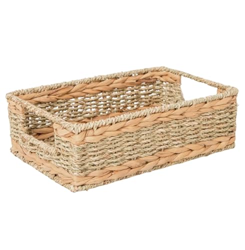 Water Hyacinth Storage Basket - Small Rustic Rectangle Woven basket Organizer with Handle for Home & Office Decor (Hyacinth&Seagrass) - style: Hyacinth&Seagrass