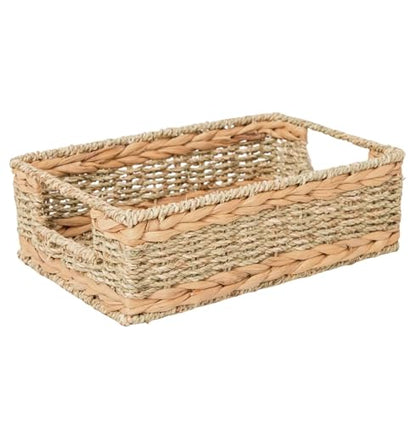 Water Hyacinth Storage Basket - Small Rustic Rectangle Woven basket Organizer with Handle for Home & Office Decor (Hyacinth&Seagrass) - style: Hyacinth&Seagrass