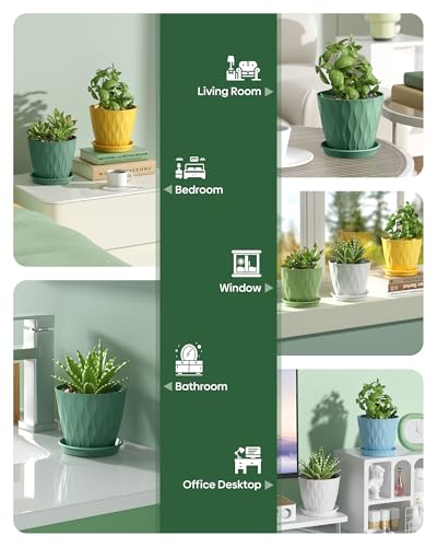 6 Pack Plant Pots with Drainage Holes, 4 Inch Plastic Indoor Flower Pots, Succulent Pots for Orchids, Violets, Succulents, Herbs and Other Small Plant, Light Green - color: Light Green