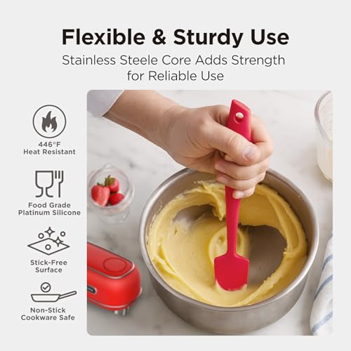 Kitchen Mama WaltzGrip Platinum Silicone Jar and Can Spatula Set, Red | Heat-Resistant, Dishwasher Safe, Ergonomic Grip, Perfect for Mixing and Scraping, Nonstick Cookware - color: Red