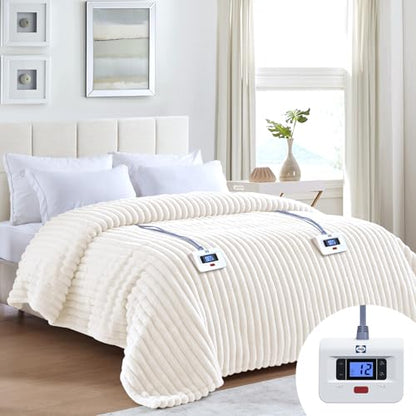 Sealy Electric Blanket Queen 84×90, Faux Fur to Sherpa, Beige | Heated Blanket, Dual Control, 10 Heating Levels, 1-12 Hours Auto Off, Overheat Protection, Machine Washable, ETC Certified - color: Beige, size: Queen Size 84" x 90"